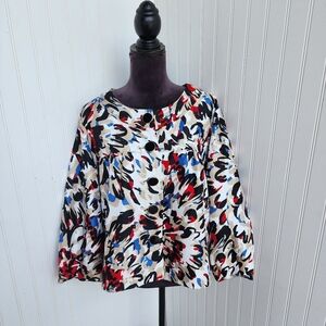 Bay Studio Career Blazer Jacket Wome Black Red Lined 3/4 Sleeve Buttons Silky XL